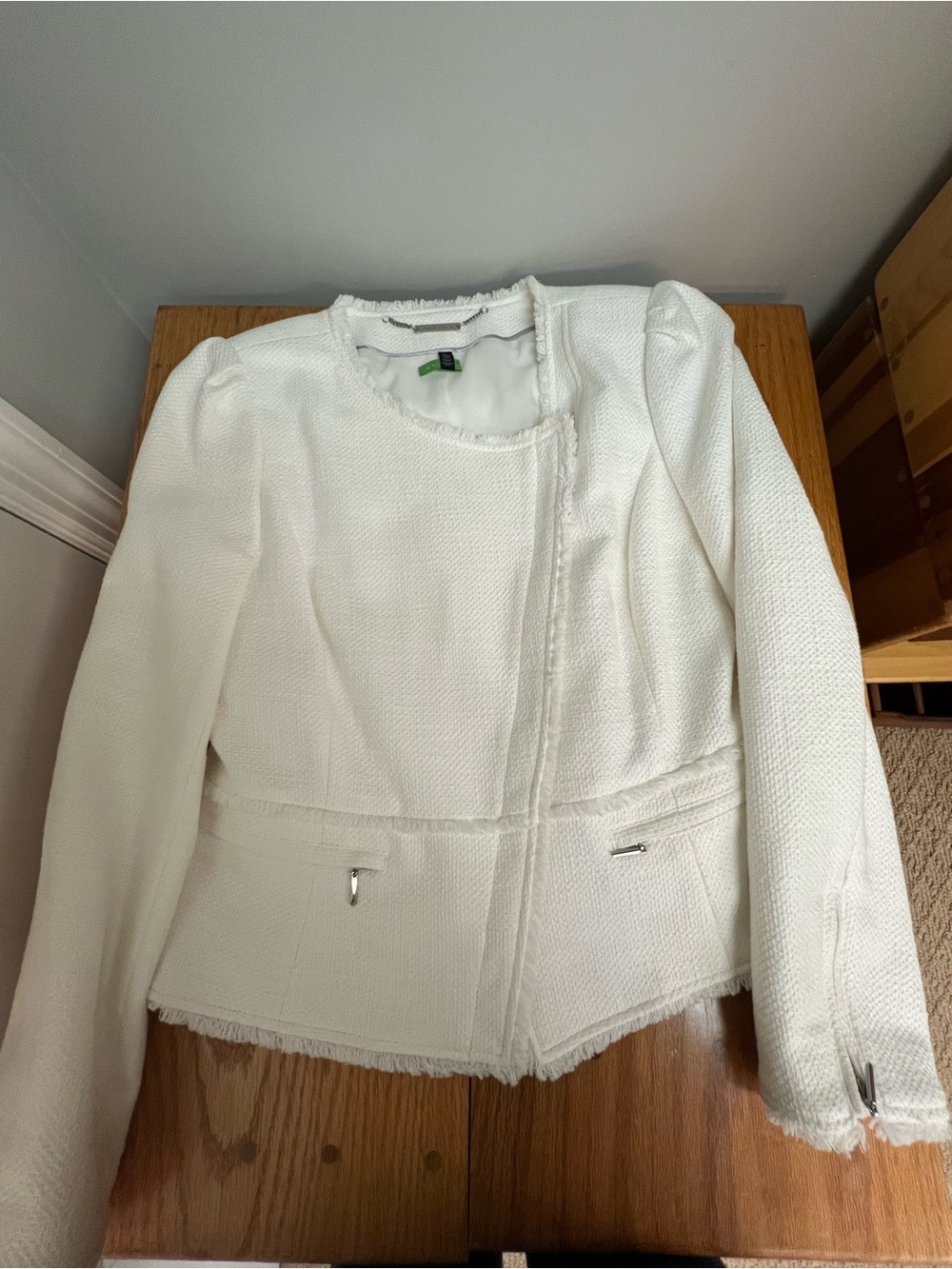 Cropped White Pique Moto Jacket --Size 8 Petite